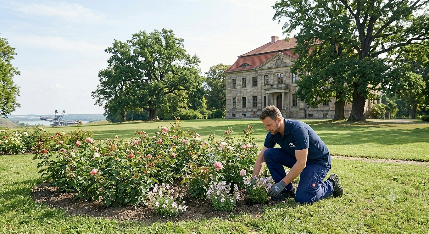 Gepflegte Außenanlage mit neuem Zaun